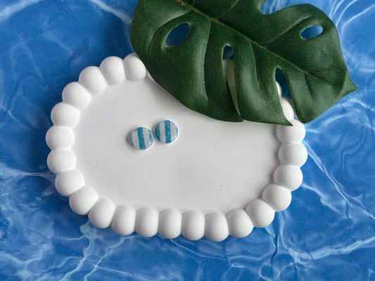 Small Blue and White Cabana Striped Studs