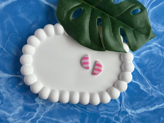 Small Half Moon Pink Cabana Stripe Studs