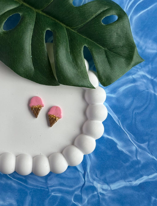 Small Strawberry Ice Cream Cone Studs