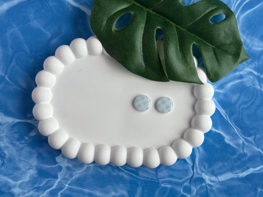 Small Round Blue Gingham Studs