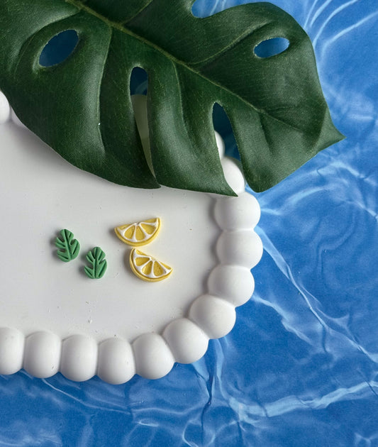 Tiny Monstera Leaf and Small Lemon Slice Stud Set