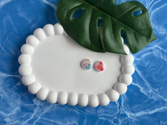 Small Abstract Pink and Gold Round Stud