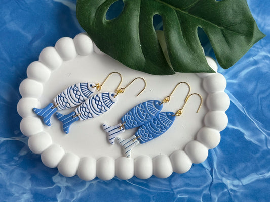 Blue and White Hooked Fish Dangles