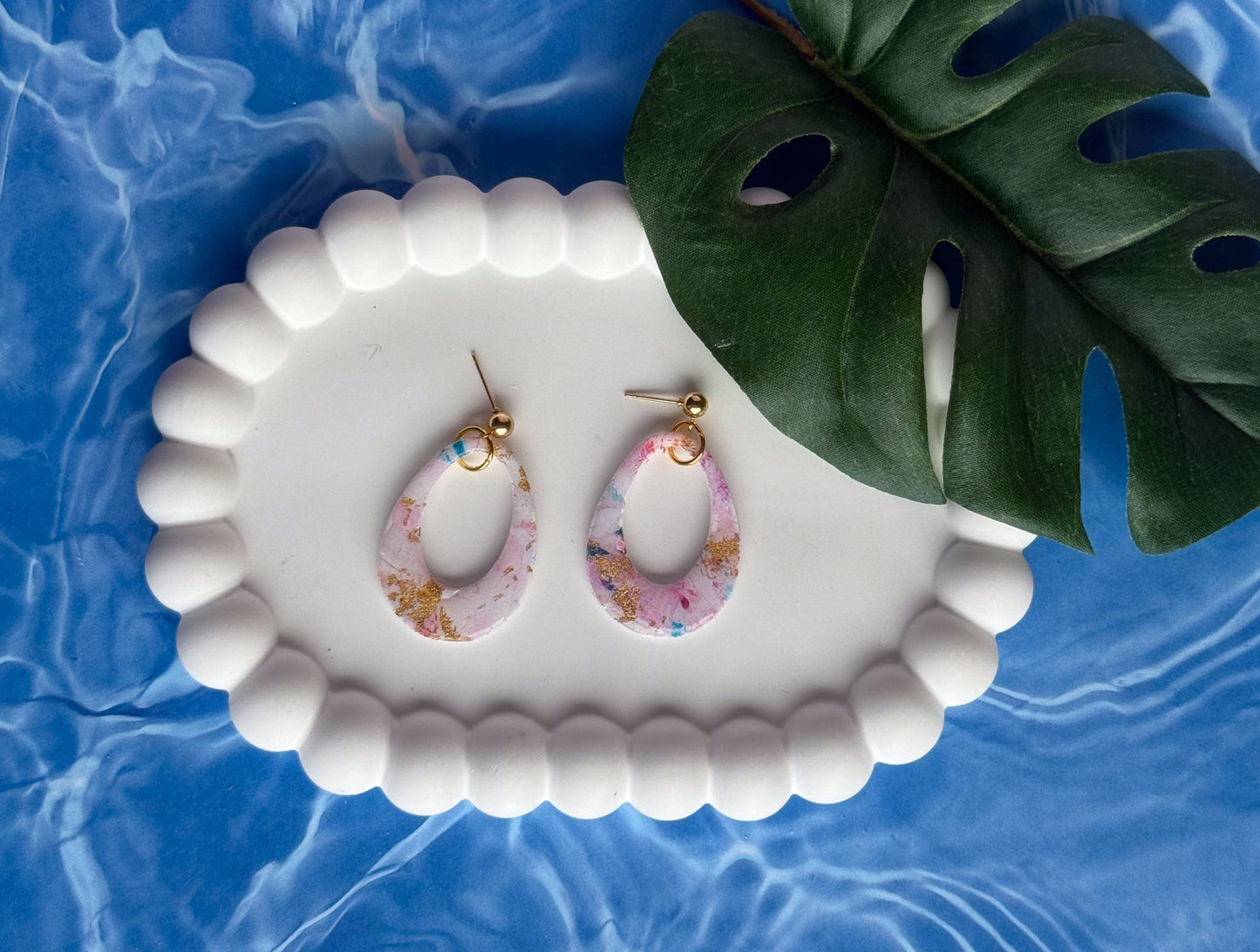 Abstract Pink and White Oval Cutout Dangles