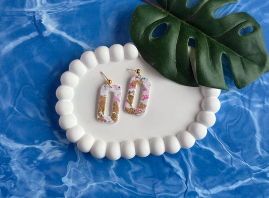 Abstract Pink and White Rectangle Cutout Dangles