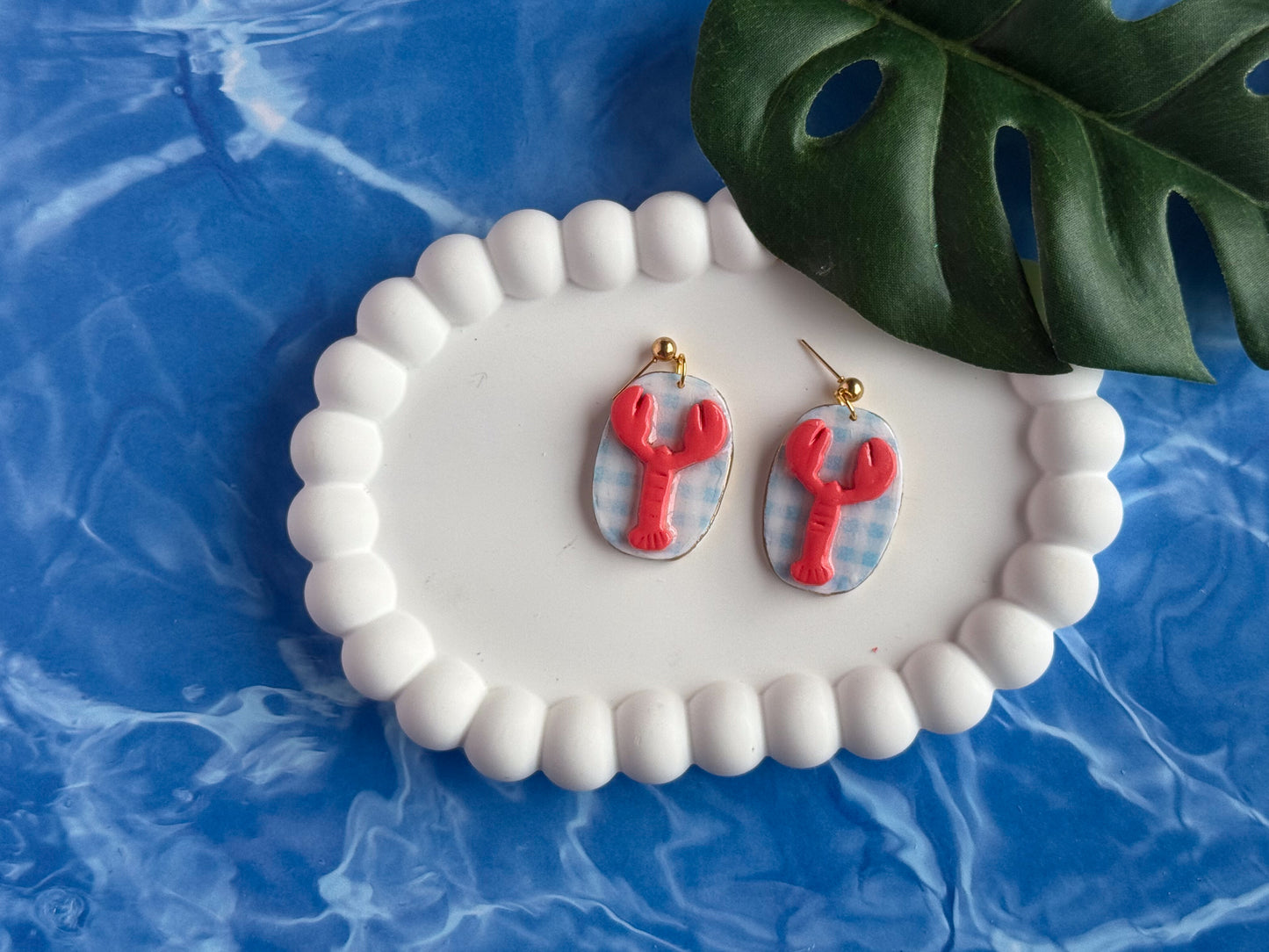 Lobster and Gingham with Gold Edges Dangles