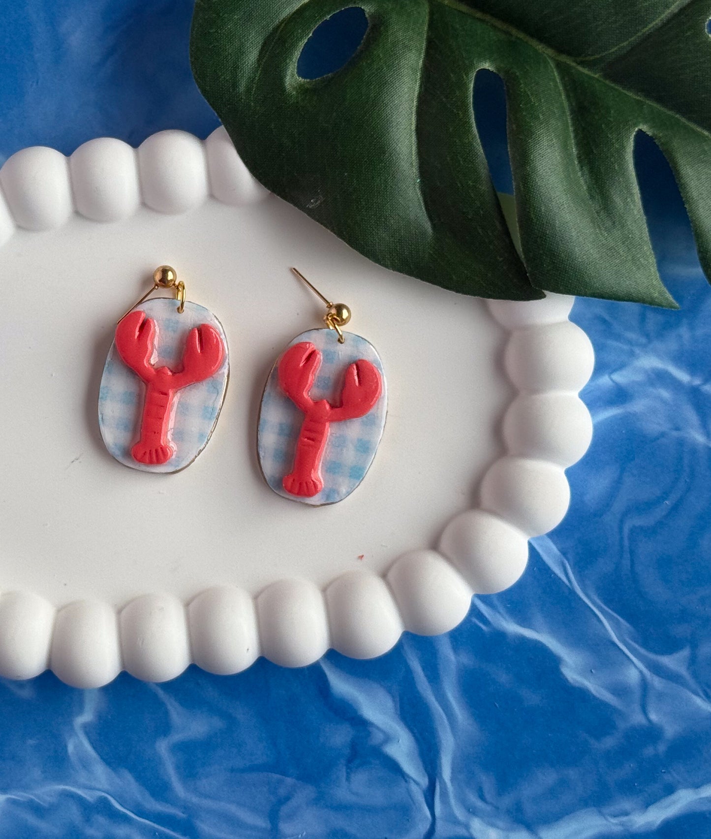 Lobster and Gingham with Gold Edges Dangles