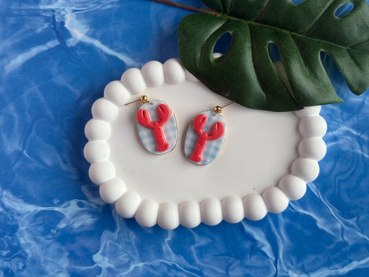 Lobster and Gingham with Gold Edges Dangles