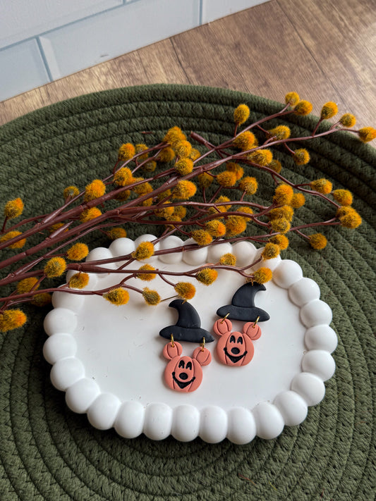 Jack-O-Lantern Witchy Mouse Dangles