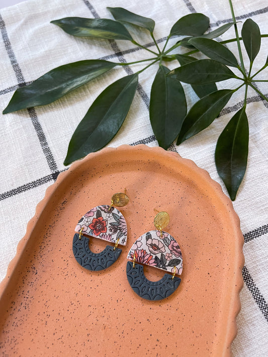 Floral and Navy Patterned Dangles