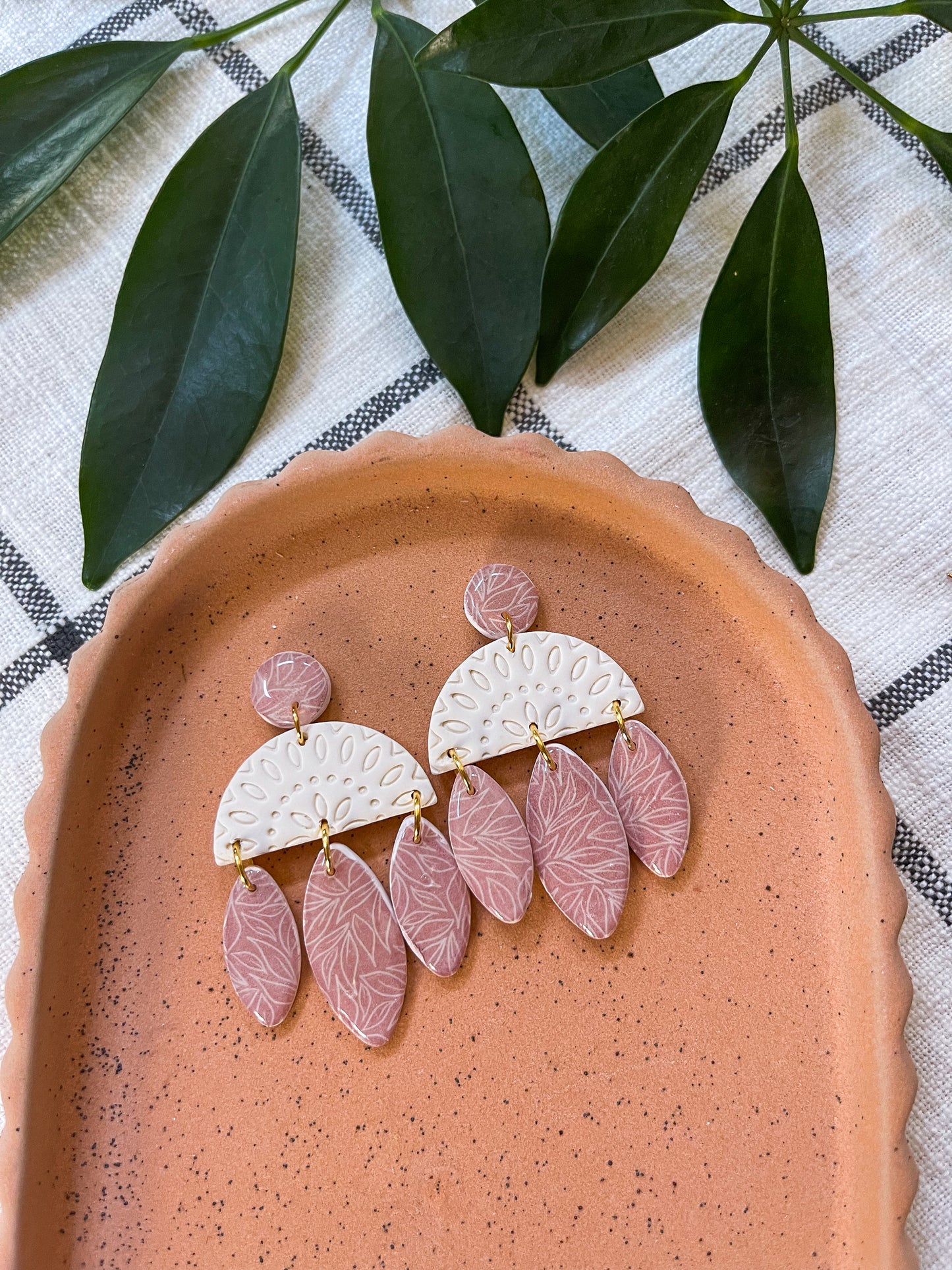 Ivory and Dusty Pink Statement Dangles