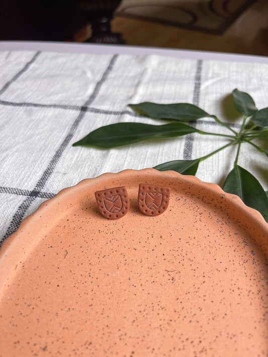 Terracotta Stamped Half Oval Studs