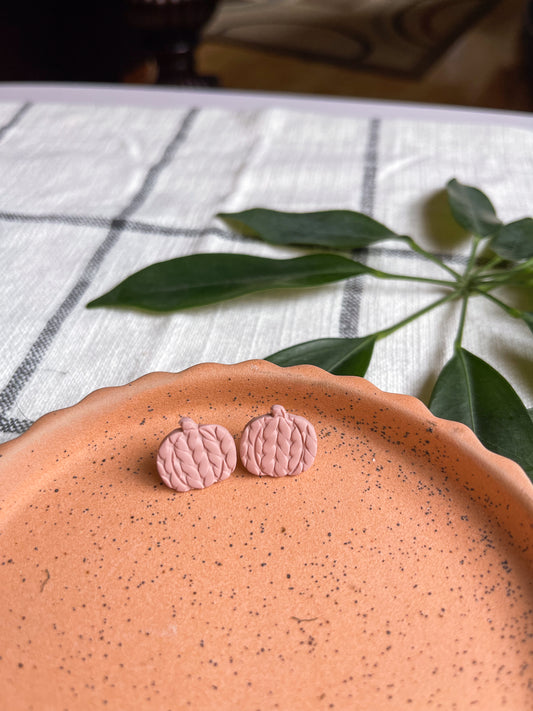 Pink Cable Knit Pumpkin Studs