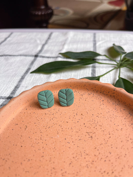 Green Squoval Stamped Studs