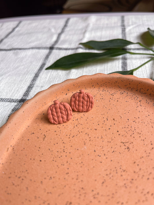 Orange Cable Knit Pumpkin Studs