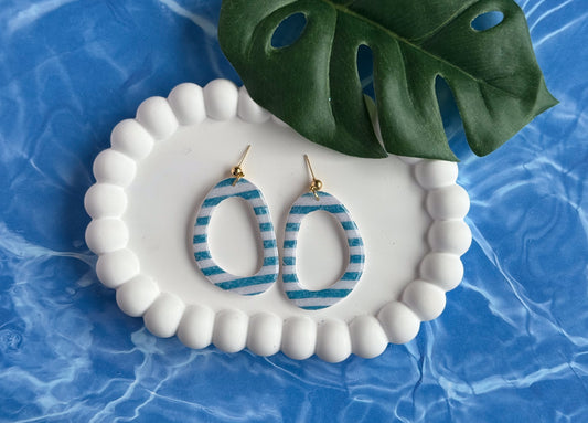 Large Blue Cabana Stripe Dangles