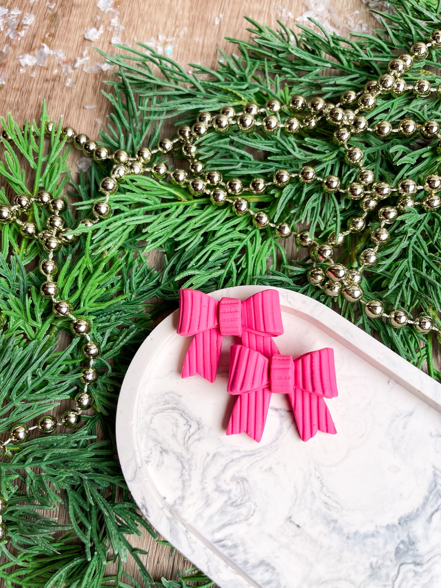 Merry Berry Pink Striped Big Bow Studs