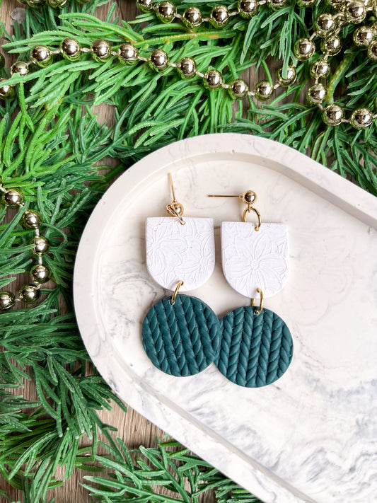 Floral Snow and Blue Spruce Sweater Dangles