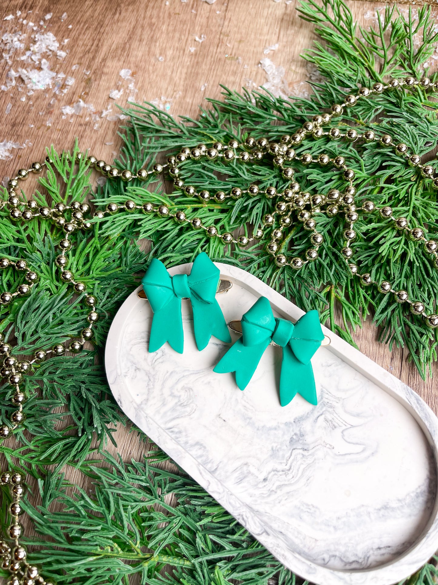 Holiday Jade Double Bow Clips (set of 2)