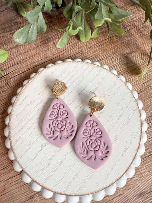 Floral Imprint Dangles - Multiple Colors